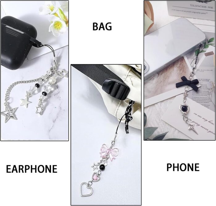 Duomama Cute Phone Charms Set - Strawberry, Butterfly, Star, Pink Aesthetic Accessories for Phone, Bag, Keychain,Camera - Decorate in Style - Image 3