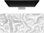 ECVV Gaming Mouse Pad XL - 80x30cm Large Mouse Mat with Anti-Slip Rubber Base for Keyboard and Mouse, for Home and Office（White with Black Topographic Line）