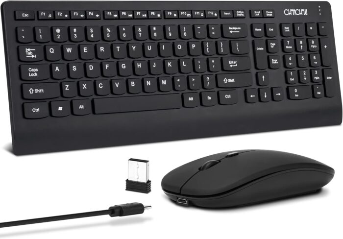 CHONCHOW Wireless Keyboard and Mouse Combo, 2.4GHz Portable Rechargeable Keyboard and Mouse,Ultra-Thin 3 Levels Mice for for Computer PC Laptop Desktop Windows Mac Notebook (Black,local)