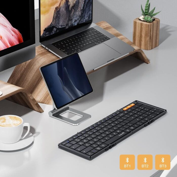 ProtoArc Foldable Bluetooth Keyboard, XK01 Folding Wireless Portable Keyboard with Numeric Keypad, Full-Size Travel Keyboard for Windows iOS Android Tablet Smartphone Laptop PC, Black - Image 5