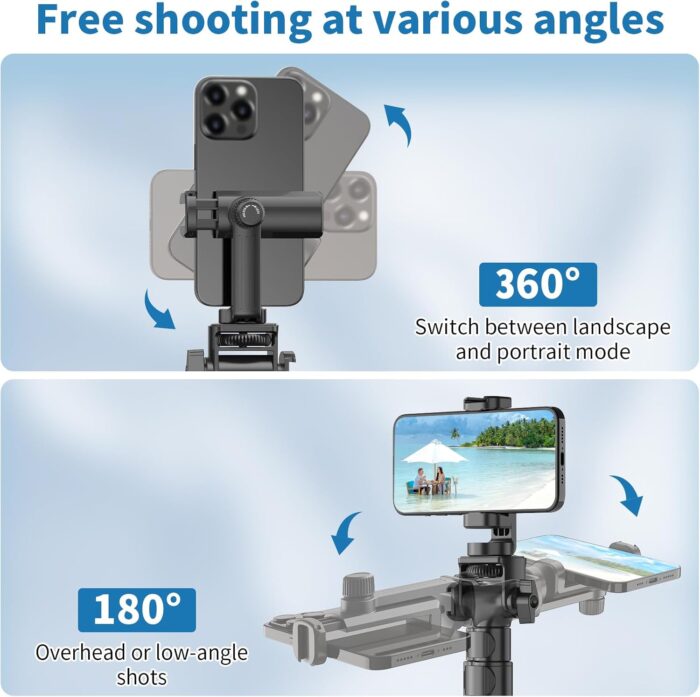 TONEOF 170cm Phone Camera Tripod Stand with Remote & Phone Holder, Tripod for Travel/Video Recording,Tall Smartphone Tripod Compatible with iPhone/Android//Webcamera - Image 3