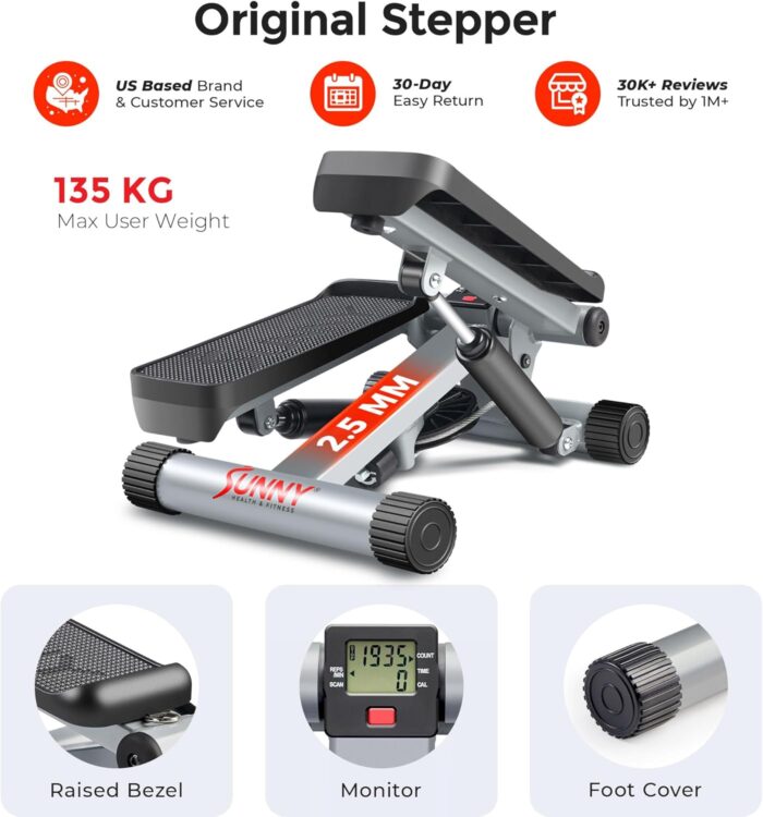 Sunny Health & Fitness Mini Steppers for Exercise at Home, Stair Step Workout Machine with Resistance Bands, Full Body Cardio Equipment - Image 6