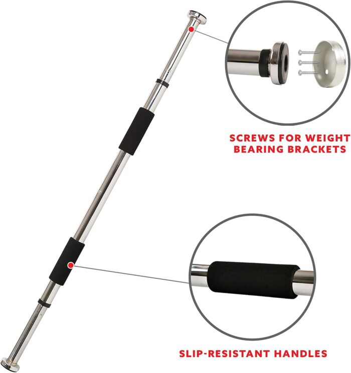 Sunny Health & Fitness Upper Body Workout Bar for Strength Training, Home Gym Exercise and Workout, Optional Doorway Chin Up Pull Up Bar & Threaded Chrome Dumbbell Bar Set - Image 3