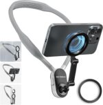 REYGEAK for Magsafe POV Neck Mount for iPhone 15/14/13/12 Pro Mini/Plus/Pro/Pro Max,Hand Free Necklace Phone Mount Stand with Magnetizer Ring for Mobile Phone Accessory