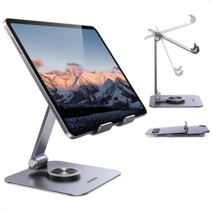 UGREEN iPad Stand 360° Rotatable Metal Phone and Tablet Stand Holder for Desk Adjustable Foldable Tablet Mount Compatible with All up tp 13” Devices iPhone 16 Pro Max iPad Pro/Air/Mini Galaxy Tab