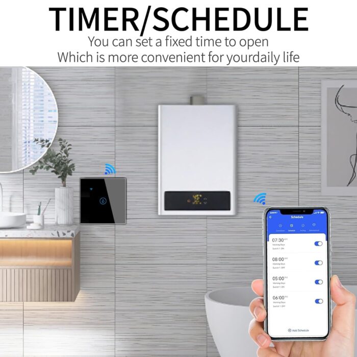 Yuhestdy 20A Smart WiFi/Bluetooth Water Heater Switch, Smart Boiler Touch Switch, Voice Control, APP Remote Control, Compatible with Alexa and Google Home, Neutral Wire Required (Black, 20Amps) - Image 4