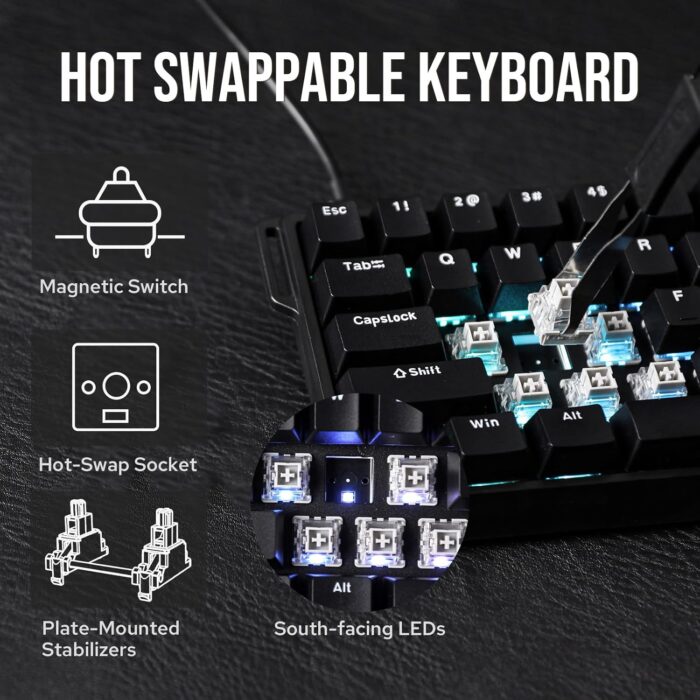 EPOMAKER AULA WIN68 HE Magnetic Keyboard with Adjustable Actuation, Hall Effect Keyboard with 0.3ms Latency, 65% Wired Compact Keyboard, 8000 Hz Polling Rate, Hot-Swap (Black) - Image 4