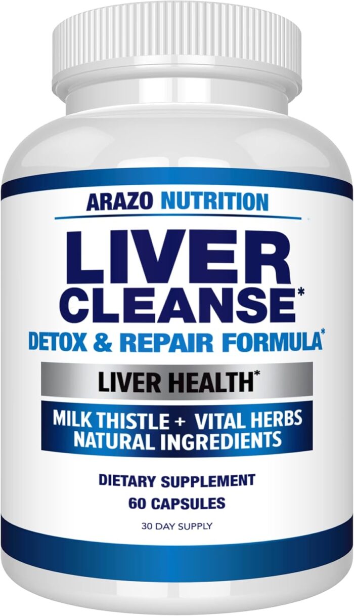 Liver Cleanse Detox & Repair Formula – 22 Herbs Support Supplement: Milk Thistle Extracts Silymarin, Beet, Artichoke, Dandelion, Chicory Root – Arazo Nutrition USA