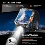 IOWODO Military Smart Watch for Men (Answer/Make Calls), 2.01'' Smart Watch for Android and iPhone, Fitness Tracker with Flashlight/Compass/100 Days Battery/Heart Rate/Sleep/100+ Sport Modes(2 Straps) - Image 2