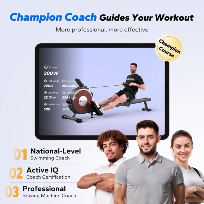 Merach Rowing Machines for Home Use,Quiet Magnetic Rower Machine 16 Levels of Resistance,Dual Slide Rail with Max 160kg Weight Capacity, App Compatible with LCD Monitor - Image 7