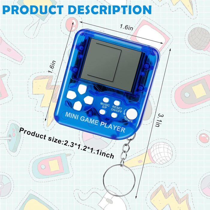 YLMKDE 6PCS Video Game Party Favors: 6 Colors Gamer Keychains with 26 Classic Games, Mini Size Handheld Game Console, Video Games Theme, Not Machine Specific, Yellow - Image 3