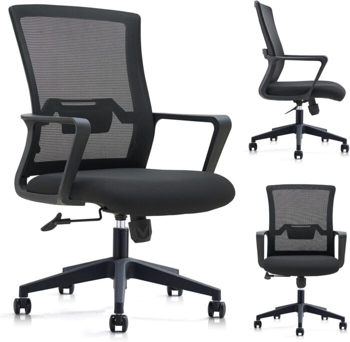 VOFFOV Office Chair for Home Desk Chair with Lumbar Support, 360° Swivel, Silent Rolling Wheels, Breathable Mesh Fabric, and Easy Assembly – Computer Chair Ideal for Home, Office