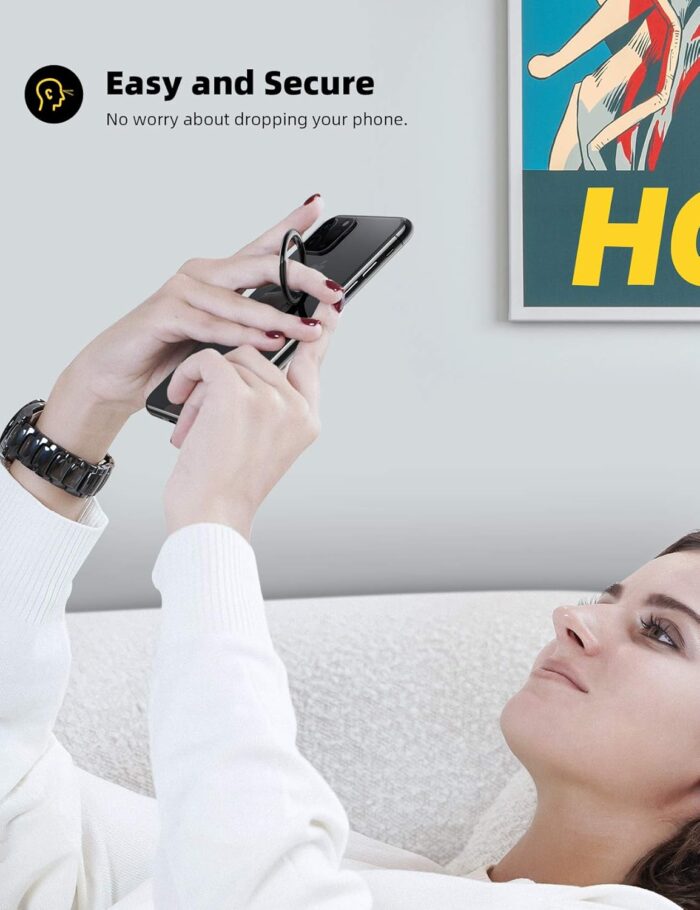 Lamicall Finger Ring Stand, Cell Phone Holder : Universal Phone Ring Cradle Kickstand Compatible with iPhone 15 14 13 12 11 Pro Max, Galaxy S 23 S22 S21 S20, All Android Smartphone - Black - Image 4