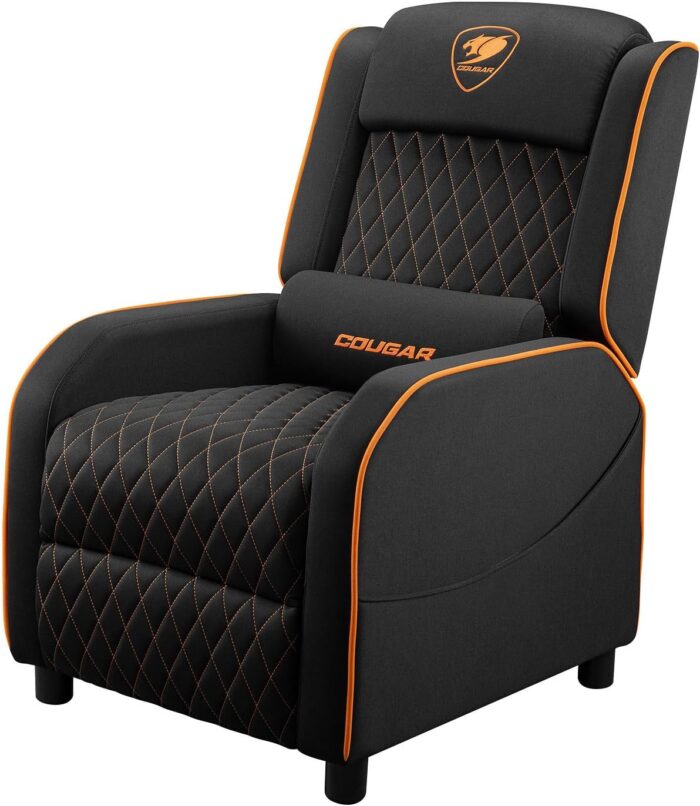 Cougar Ranger One Gaming Sofa, Breathable Woven Fabric, Side Storage Pocket, Headrest & Lumbar Pillow, Adjustable Design, Up To 150 Kg Capacity - Black & Orange - Image 6