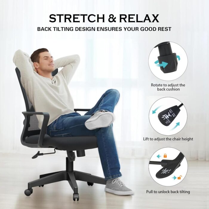 VOFFOV Office Chair for Home Desk Chair with Lumbar Support, 360° Swivel, Silent Rolling Wheels, Breathable Mesh Fabric, and Easy Assembly – Computer Chair Ideal for Home, Office - Image 8