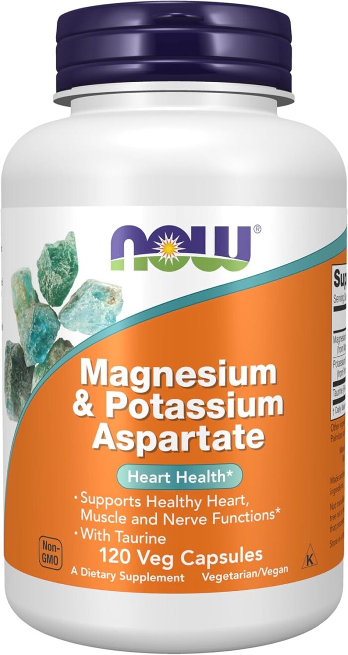 NOW Supplements, Magnesium & Potassium Aspartate with Taurine, Heart Health*, 120 Veg Capsules