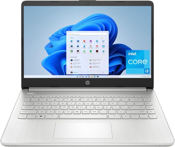 HP 14″ Laptop, HD Display, Intel Core i3-1215U, 8GB RAM, 256GB SSD, Intel UHD Graphics, Windows 11 Home in S Mode, Natural Silver, 14-dq5009nr
