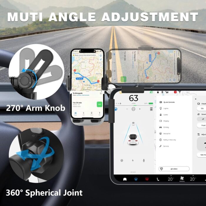 KASTWAVE for Tesla Phone Mount, Adjustable Universal 360° Rotatable Car Accessories for Tesla Model Y 3 Phone Holder Mount with iPhone 16 15 14 13 12 Series, 4-7.2'' All Phones - Image 3