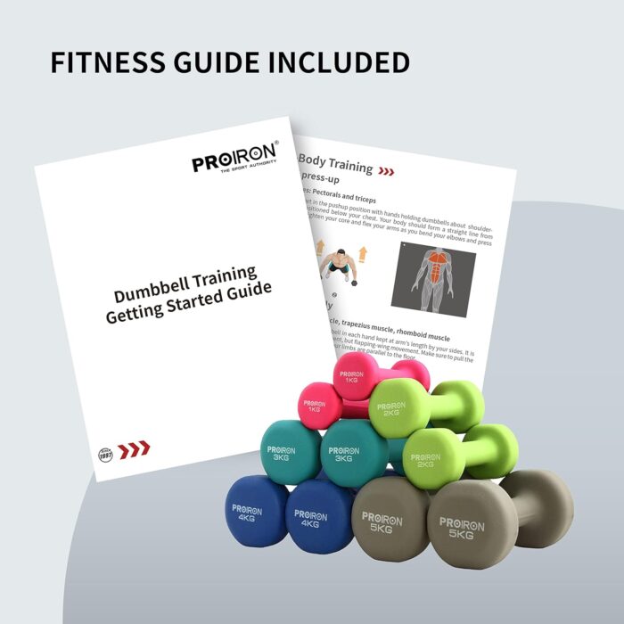 PROIRON Neoprene Dumbbells Weights Exercise & Fitness Dumbbells in 1kg 1.5kg 2kg 3kg 4kg 5kg 8kg 10kg Pair - Image 6