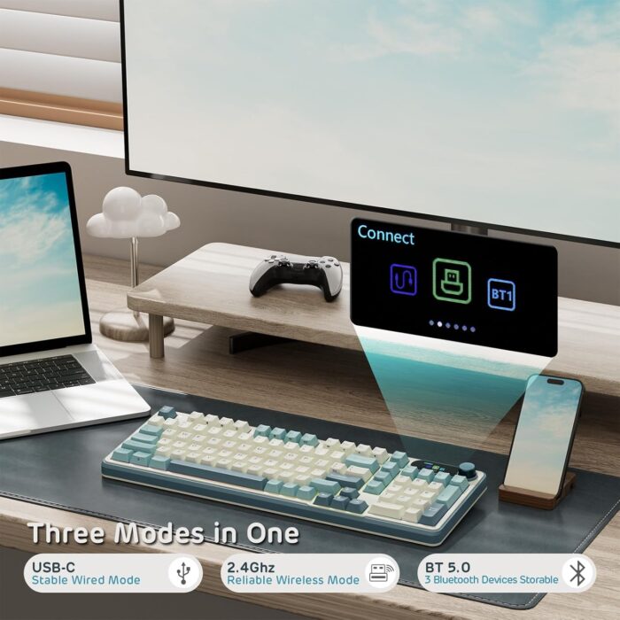 RK ROYAL KLUDGE S98 Mechanical Keyboard with Smart Display and Knob, Top Mount 96% BT/2.4G/USB-C Wireless Mechanical Keyboard, Hot Swapping, Software Support - Image 2