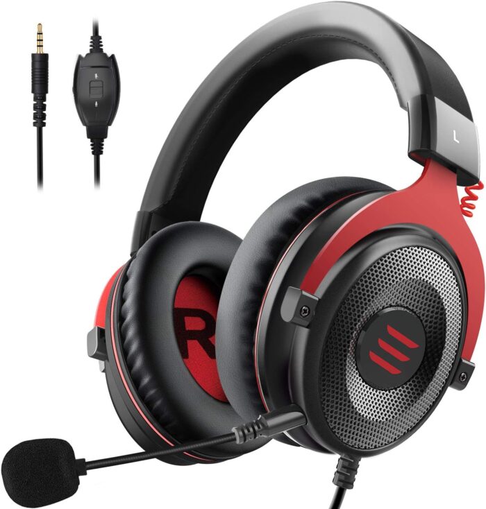 EKSA Gaming Headset, Wired PS4 Headset with Noise Canceling Mic, Over-Ear Gaming Headphones Compatible with Xbox One Controller, for PS4, PS5, PC, Laptop (E900-Red) (E900-Red)