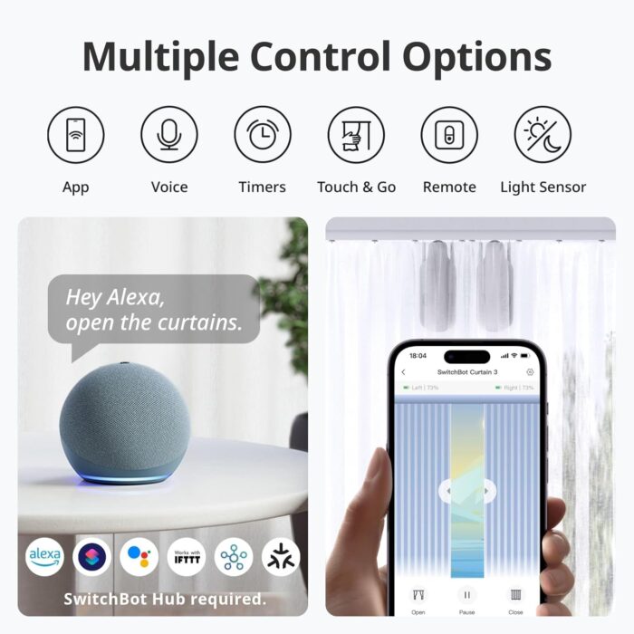 SwitchBot Smart Curtain Opener - Bluetooth Remote Control with App/Timer, Performance Upgrade, Add SwitchBot Hub to Make It Work with Alexa, Google Home, HomeKit(Curtain 3, U Rail) - Image 8
