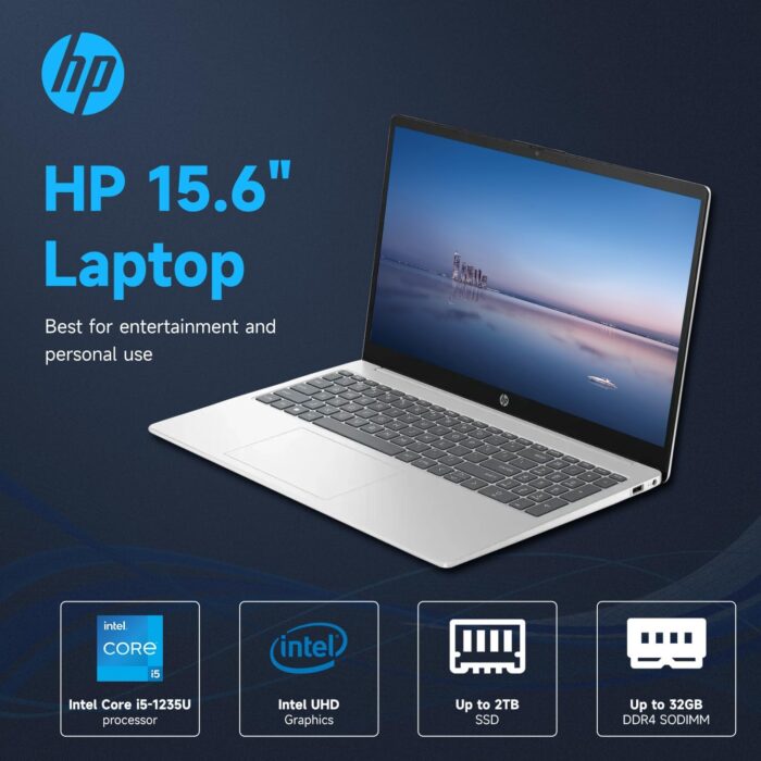 HP 15.6" HD Touchscreen Laptop, Intel Core i5-1235U, 32GB RAM, 2TB PCIe SSD, Webcam, HDMI, Numeric Keypad, Wi-Fi 6, Windows 11 Home, Silver, Bundle with Thunderobot ML101 Wireless Mouse - Image 2