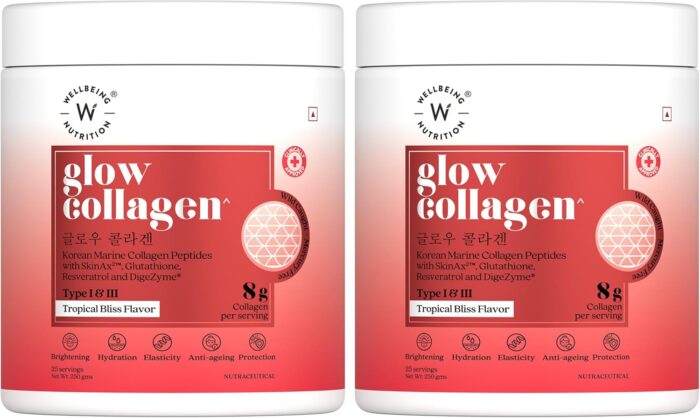 WELLBEING NUTRITION Glow Japanese Marine Collagen Peptides with Skin, Glutathione, Resveratrol, Bromelain & Goji Berry| Tropical Bliss Flavor - 250 g - Image 7