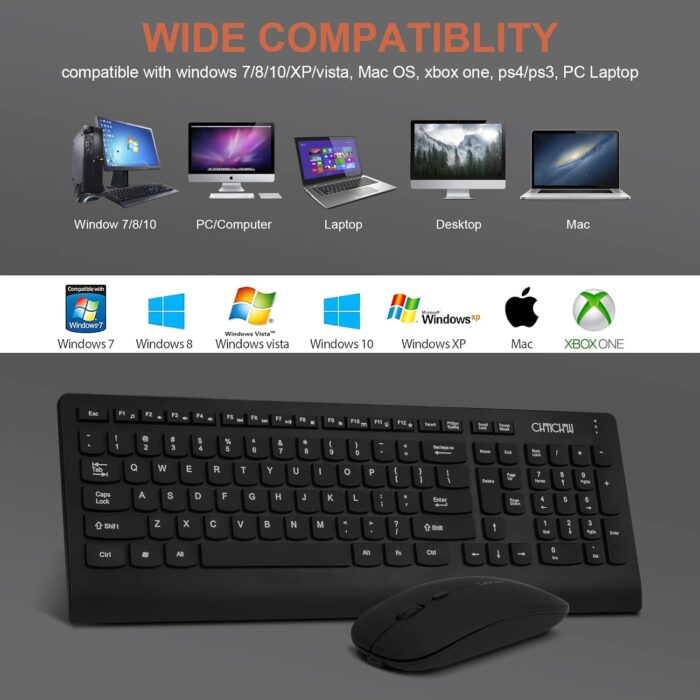CHONCHOW Wireless Keyboard and Mouse Combo, 2.4GHz Portable Rechargeable Keyboard and Mouse,Ultra-Thin 3 Levels Mice for for Computer PC Laptop Desktop Windows Mac Notebook (Black,local) - Image 3