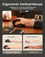 ProtoArc Ergonomic Mouse, EM11 NL Bluetooth Rechargeable Wireless Vertical Mouse, 3 Multi-Device Connectivity for Computer/PC/Laptop, 2.4GHz Optical Mice for Windows, Mac OS, Black - Image 7