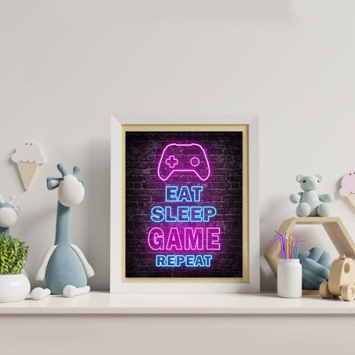 Simimi art Printed Neon Gaming Posters Set of 4 (8â€ X 10â€), Boys Room Decorations for Bedroom,Video Game Wall Art,Gamer, Teen boy bedroom, game room, No Frames - Image 4