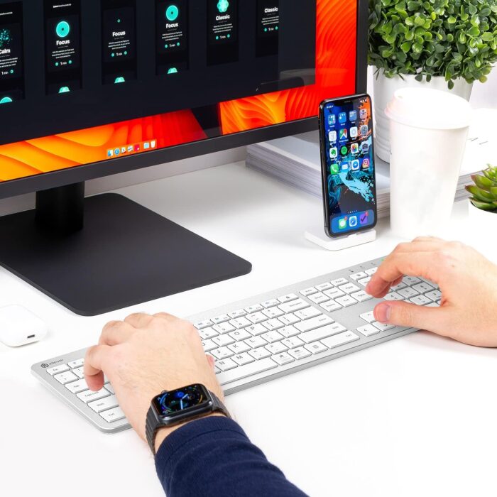 iClever GK08 Wireless Keyboard and Mouse Combo - Full-Size Ergonomic Keyboard with Number Pad, 2.4G USB, Quiet Click, 3-Level DPI, Rechargeable, Slim Design for Windows/Mac, Silver - Image 9