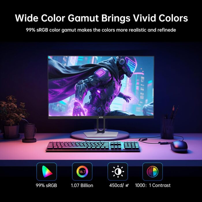 KTC 27 Inch QHD Gaming Monitor, 200Hz 1ms GTG Fast IPS 2K Computer Gamer Monitor, 1440P HDR Frameless with Adaptive Sync, Tilt Adjustment, VESA Compatible, Eye Care, DisplayPort HDMI, H27T22C - Image 5