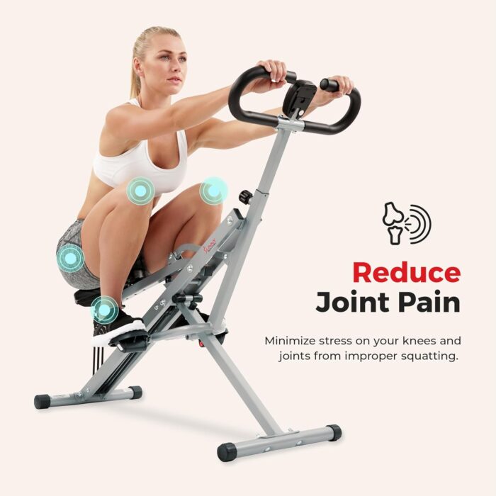 Sunny Health & Fitness Row-N-Ride Squat Assist Trainer for Glutes & Legs Workout with Adjustable Resistance, Easy Setup, Foldable Exercise Machine, Optional Multi Function Equipment - Image 9