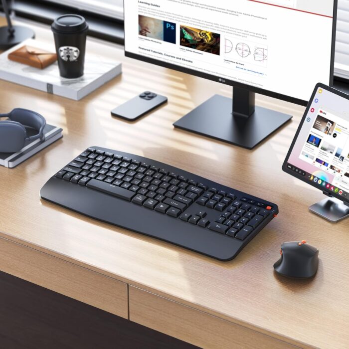 MEETION Wireless Keyboard and Mouse, 2.4G & Bluetooth Keyboard Mouse Combo, Full Size Keyboard with Wrist Rest, Swing Wheel Silent Optical Mouse, USB-A Reciver, for Windows/Mac/Computer/Laptop, Black - Image 6