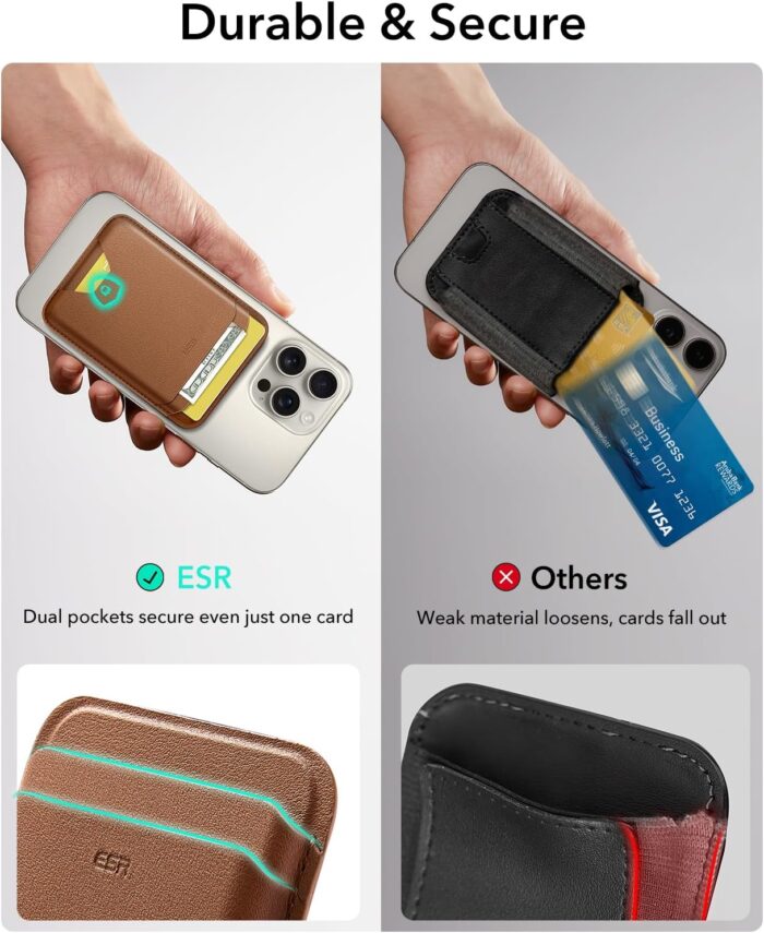 ESR for MagSafe Wallet, 5-Card Holder, Magnetic Wallet for iPhone, RFID Blocking, with 3,200 g Magnetic Strength, Vegan Leather, Slim for iPhone 16/15/14/13/12 Series, Not for 13/12 Mini, Brown - Image 5