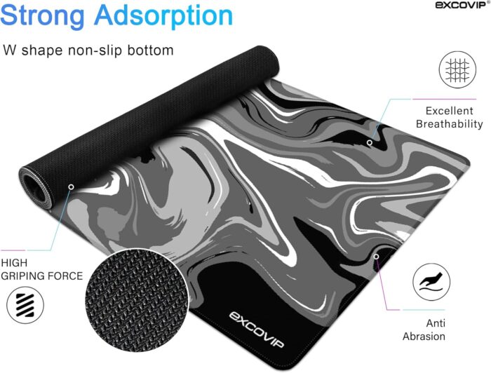 EXCOVIP Large Gaming Mouse Pad,Anti-Skid Mousepad Large Keyboard Mouse Pad Desk Mat with Stitched Edges (700x300mm, Grey&Black) 0072 - Image 2