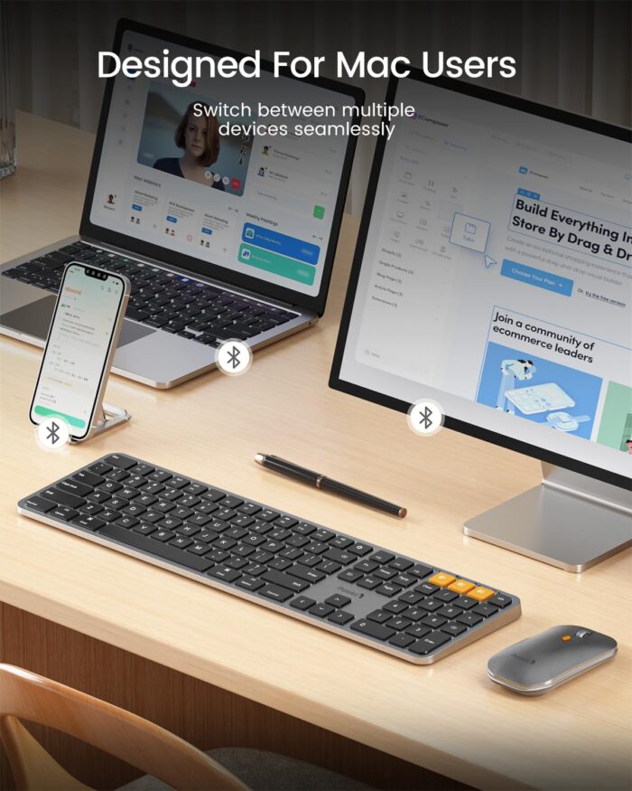 ProtoArc Backlit Bluetooth Keyboard and Mouse for Mac, KM100-A Full Size Wireless Keyboard Mouse for Mac, Multi-Device Rechargeable for MacBook Pro/Air, iPhone, iPad, Space Gray - Image 2