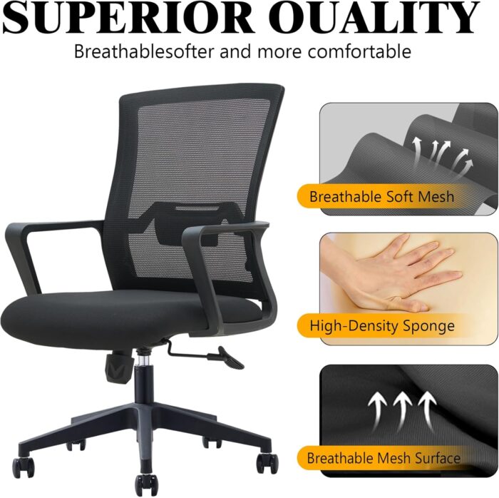 VOFFOV Office Chair for Home Desk Chair with Lumbar Support, 360° Swivel, Silent Rolling Wheels, Breathable Mesh Fabric, and Easy Assembly – Computer Chair Ideal for Home, Office - Image 5