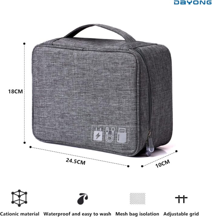 DAYONG Cable Organizer Bag, Electronic Accessories Bag, Portable Digital Storage Bag, Travel Gadgets Storage Case, Cable Organizer Bag Gadget Carry Bag for Hard Drives, Cables, Power, USB(Grey) - Image 2