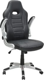 Multi Home Furniture Black PU Leather Office Chair – Ergonomic Chair with Flip-Up Armrests, Adjustable Height & Lumbar Support, Gaming Chair, Swivel Desk Chair, Computer Chair for Home Office & Study - Image 6