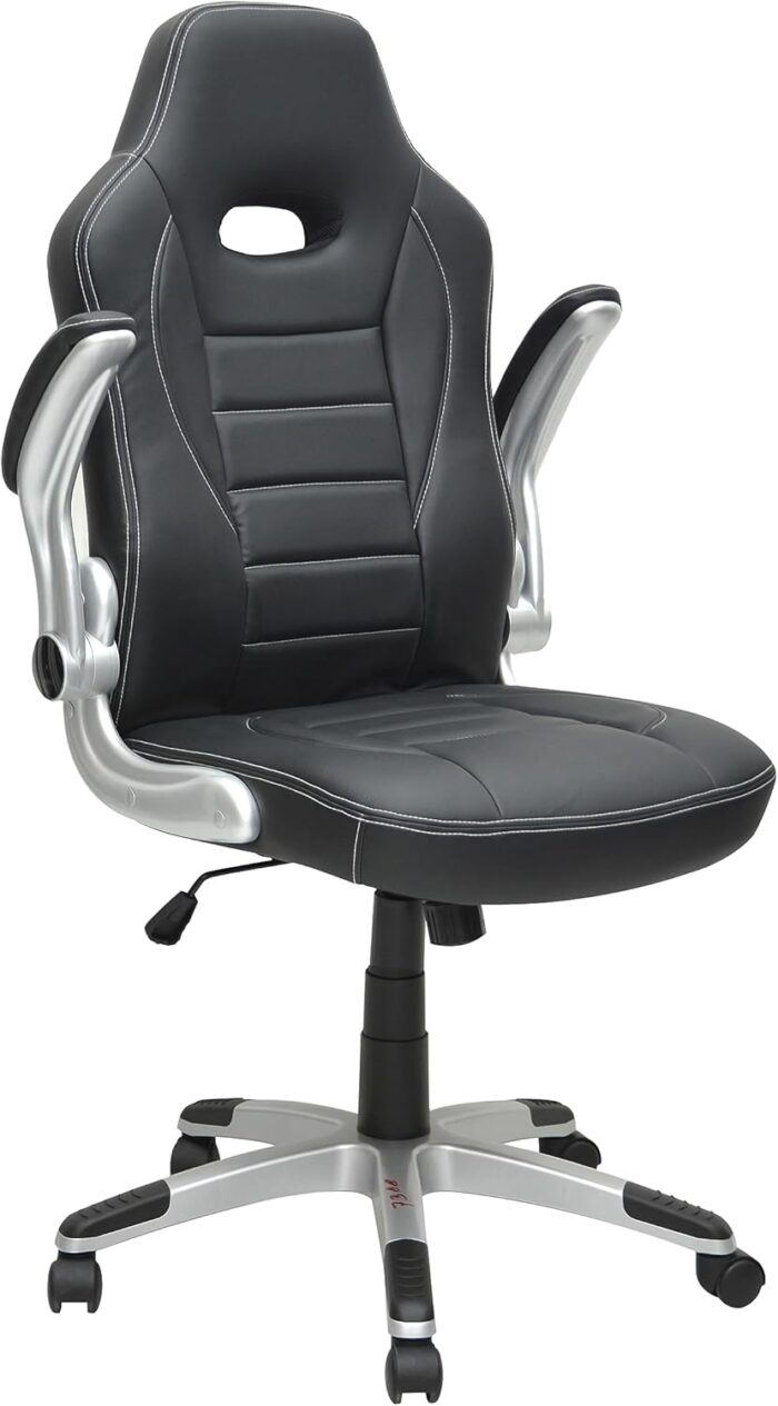 Multi Home Furniture Black PU Leather Office Chair – Ergonomic Chair with Flip-Up Armrests, Adjustable Height & Lumbar Support, Gaming Chair, Swivel Desk Chair, Computer Chair for Home Office & Study - Image 6