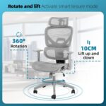 Office Chair Computer Chair Ergonomic High Back Gaming Chairs Reclining & Height Adjustable Computer Chair with Neck and Massage Lumbar Support, Comfortable Armrest Headrest (Grey) - Image 6