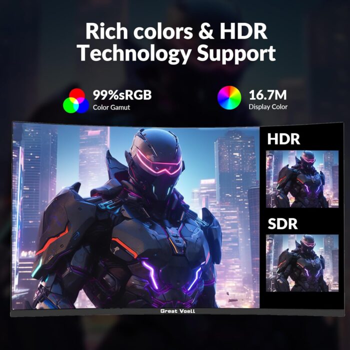 24 Inch Curved Gaming Monitor, 180Hz/144Hz FHD 1080P, 120% sRGB, 1ms, AMD FreeSync, Low Motion Blur, VESA Wall Mount, HDMI 1.4 & DP 1.2 – Black - Image 4