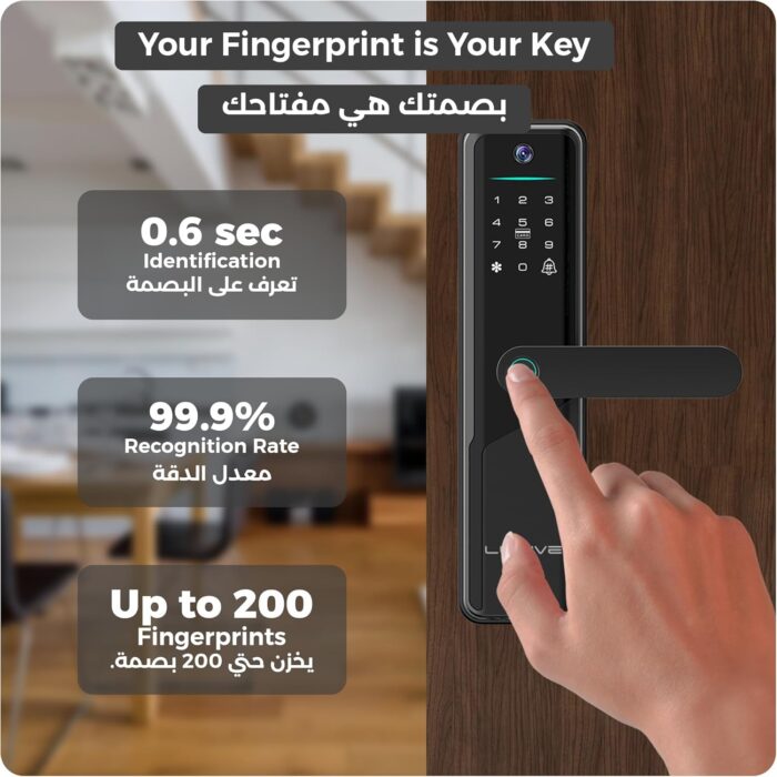 Lumive Smart Door Lock,Arabic Language Support, KSA version Mortise 4585, WiFi App Control, Suitable for Outdoors, Fingerprint Entry, Passwords, Deadbolt, Keys, 5 RFID Cards (Guardian G12 + Camera) - Image 2