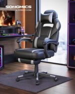 SONGMICS OBG073B03 Gaming Chair, Desk Chair with Footrest, Office Chair with Headrest and Lumbar Cushion, Height-Adjustable, Ergonomic, 90-135° Tilt Angle, Maximum Load 150 kg, Black/Grey - Image 2