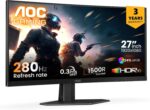 AOC C27G4ZE 27" 280Hz Curved Ultra-Fast Gaming Monitor, 1920 × 1080 (FHD), 0.3ms, Fast VA, 1500R, Adaptive Sync, Three-sided frameless design, Black