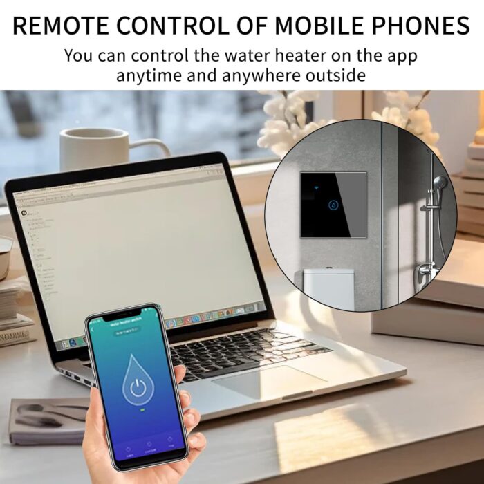Yuhestdy 20A Smart WiFi/Bluetooth Water Heater Switch, Smart Boiler Touch Switch, Voice Control, APP Remote Control, Compatible with Alexa and Google Home, Neutral Wire Required (Black, 20Amps) - Image 6