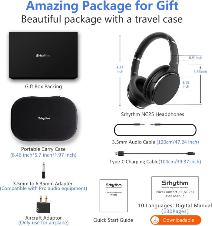 Srhythm NC25 Active Noise Cancelling Headphones Bluetooth 5.3, ANC Stereo Headset Over-Ear with Hi-Fi,Mic,50H Playtime,Voice Assistant,Low Latency Game Mode - Image 5