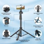TONEOF 170cm Phone Camera Tripod Stand with Remote & Phone Holder, Tripod for Travel/Video Recording,Tall Smartphone Tripod Compatible with iPhone/Android//Webcamera - Image 6